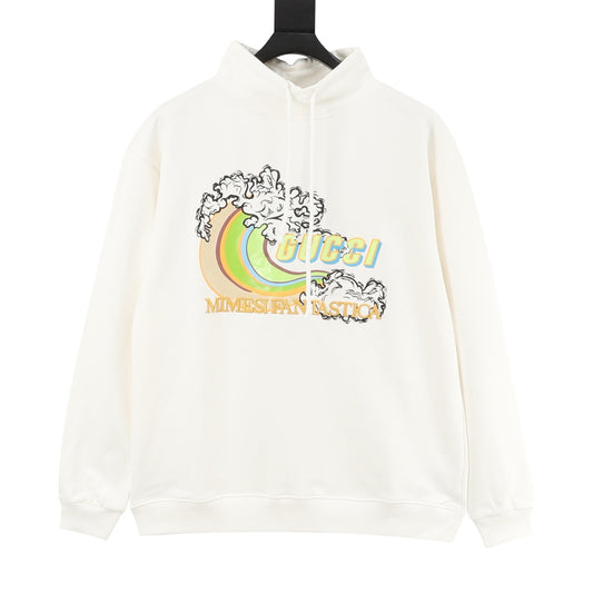 Gucci Wave Puff-Print Embroidered Hooded Sweatshirt front view