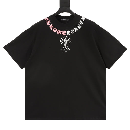 Chrome Hearts Contrast Gothic Letter Cross Necklace T-Shirt front view