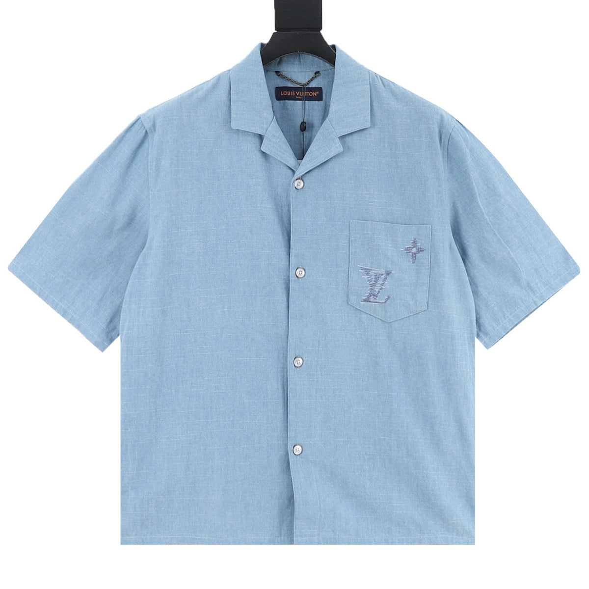 Louis Vuitton Embroidered Chambray Short-Sleeve Shirt - Blue front view