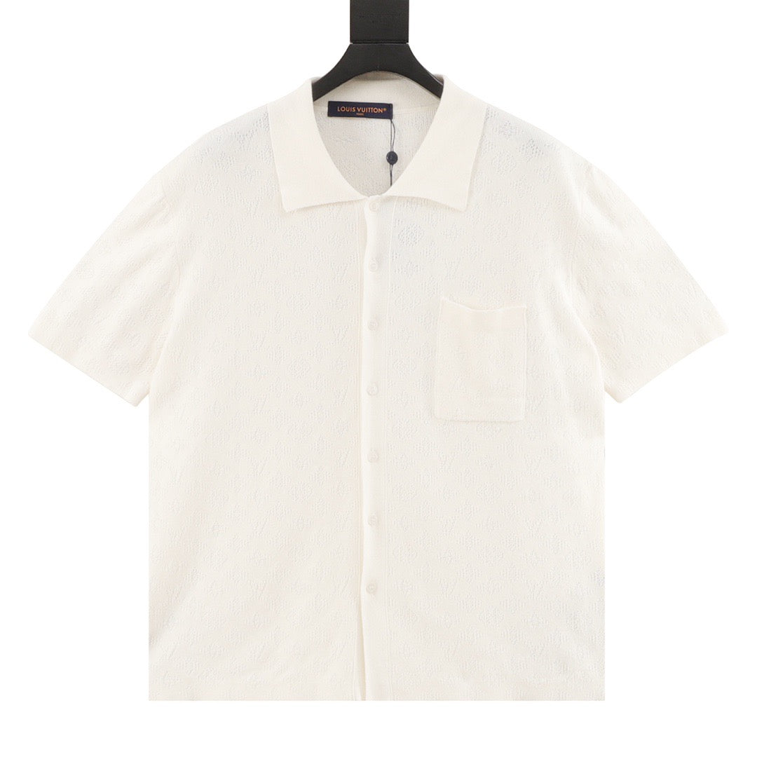 Louis Vuitton Openwork Jacquard Short-Sleeve Shirt - Ivory front view