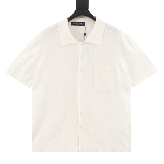 Louis Vuitton Openwork Jacquard Short-Sleeve Shirt - Ivory front view