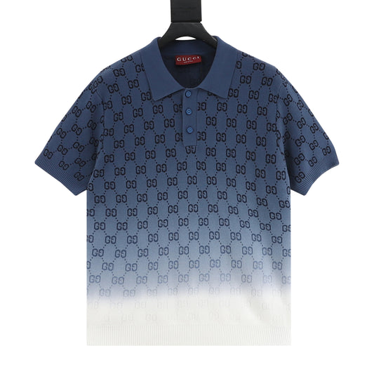 Gucci Gradient Collar Knit Polo Shirt front view