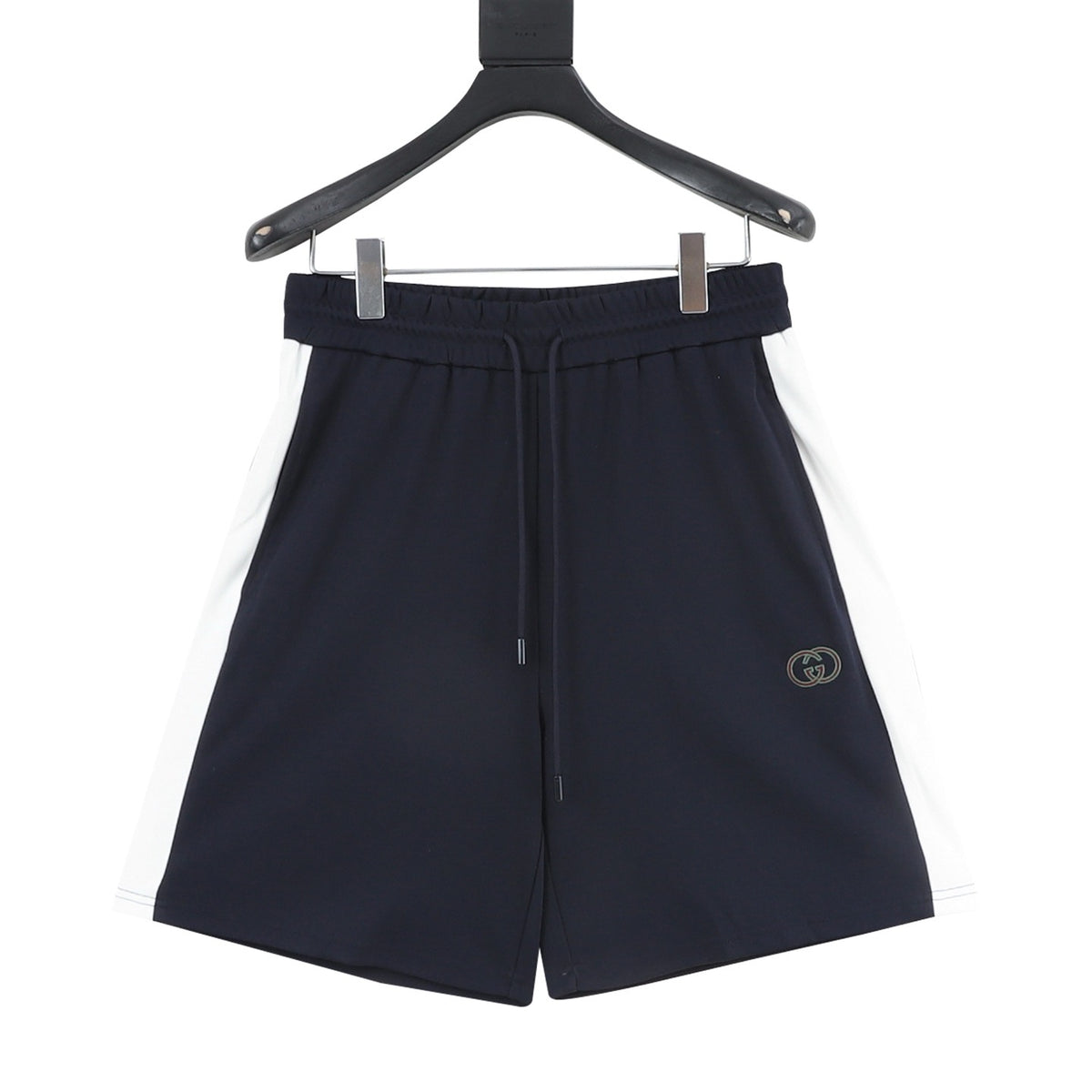 Gucci Blue-and-White Embroidered Logo Shorts front view