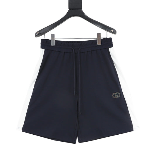 Gucci Blue-and-White Embroidered Logo Shorts front view