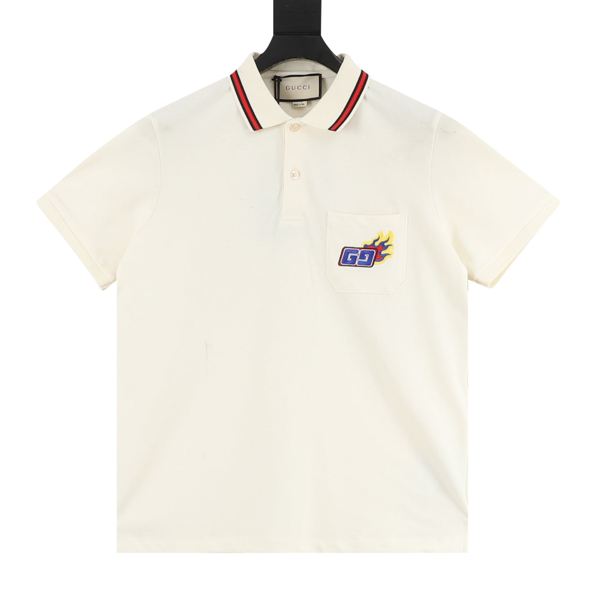 Gucci Dragon Pocket Flame Embroidered Polo Shirt front view