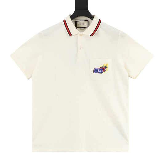 Gucci Dragon Pocket Flame Embroidered Polo Shirt front view