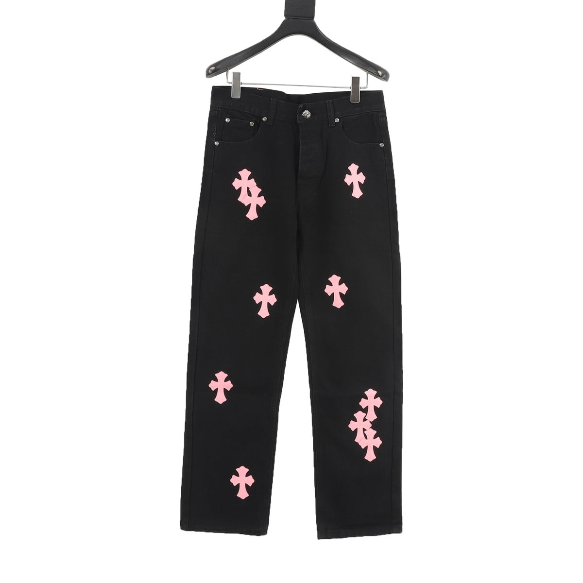 Chrome Hearts Cross Patch Embroidered Washed Jeans front view