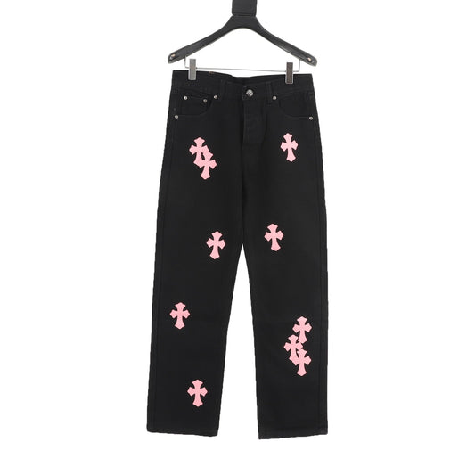 Chrome Hearts Cross Patch Embroidered Washed Jeans front view