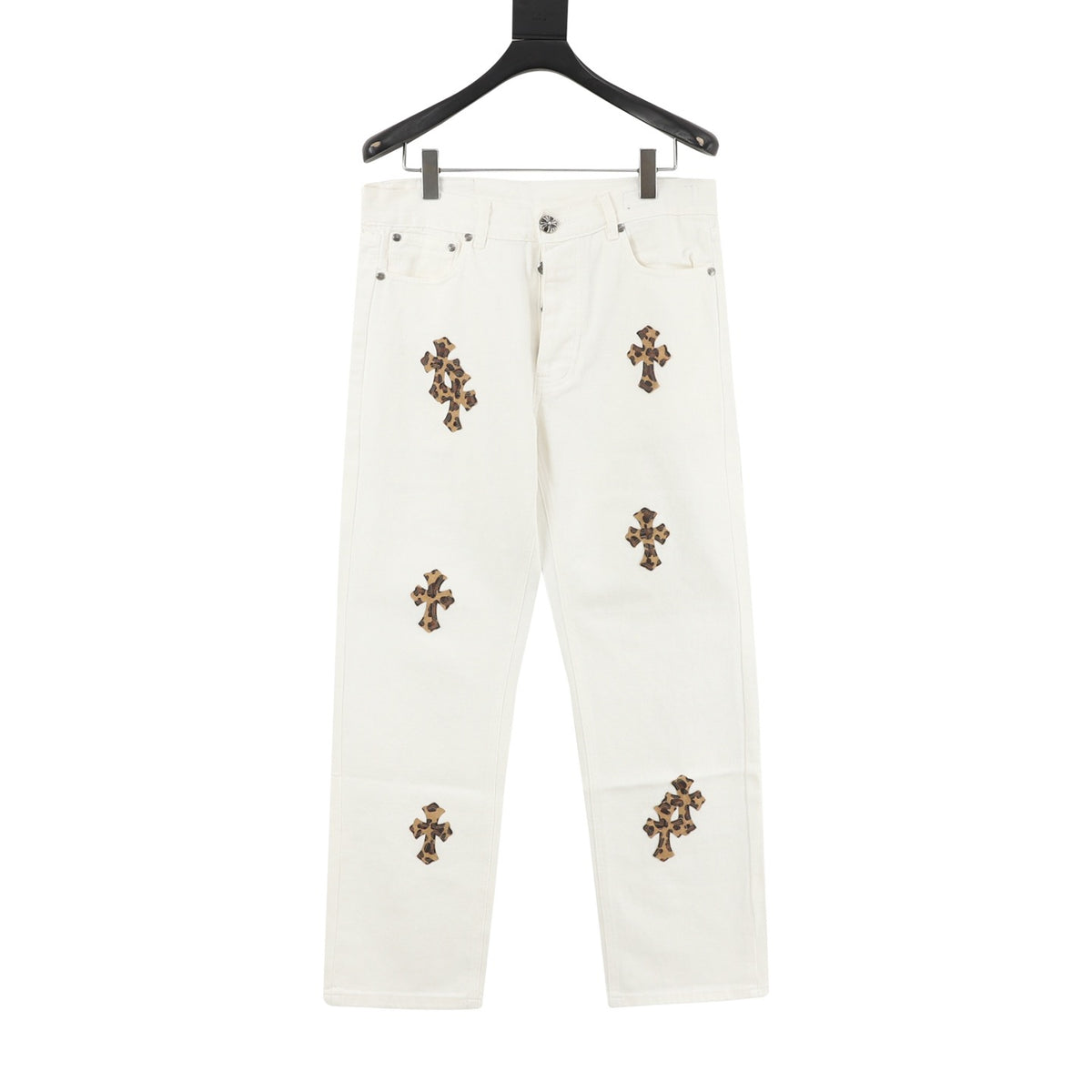 Chrome Hearts Cross Patch Embroidered Washed Jeans front view