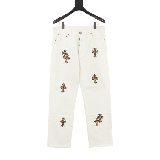 Chrome Hearts Cross Patch Embroidered Washed Jeans front view