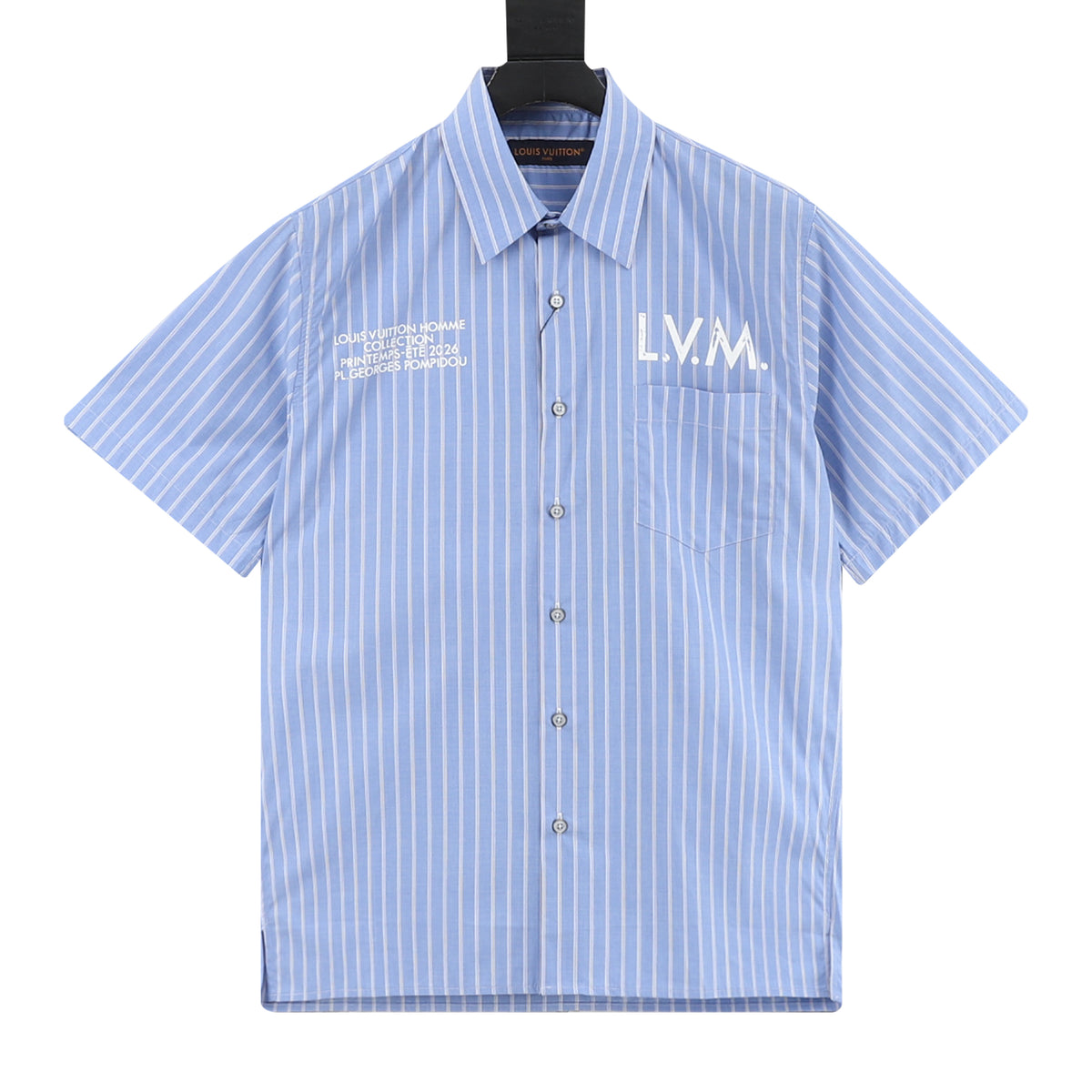 Louis Vuitton Slogan Stripe Short-Sleeve Shirt front view