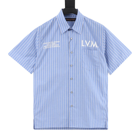 Louis Vuitton Slogan Stripe Short-Sleeve Shirt front view