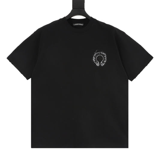 Chrome Hearts Horseshoe Embroidered Splatter-Wash Distressed T-Shirt front view