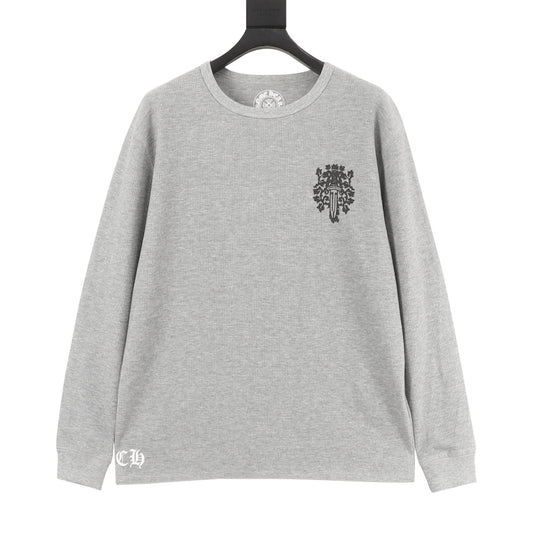 Chrome Hearts Waffle-Knit Vine Dagger Print Long-Sleeve Top front view