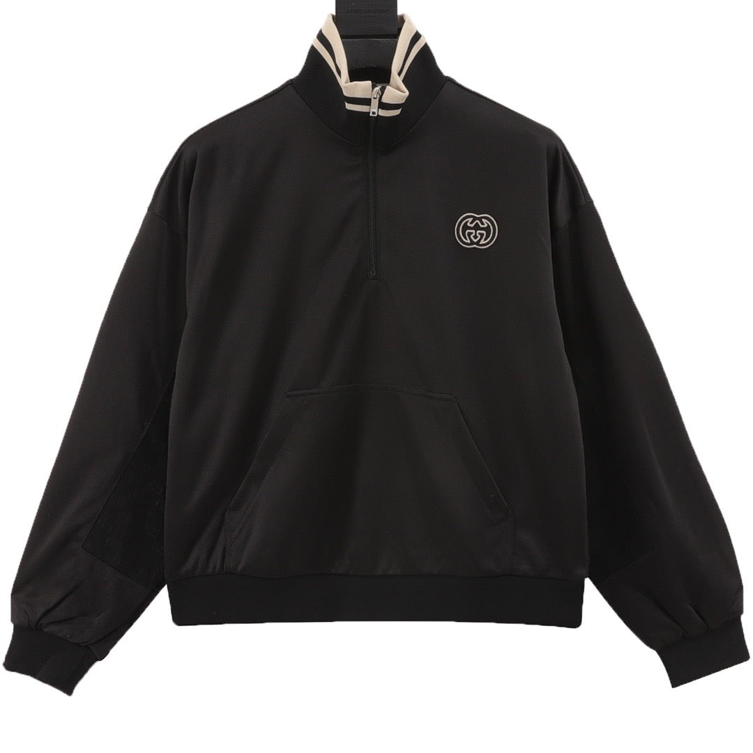 Gucci Openwork Double G Embroidered Half-Zip Jacket front view