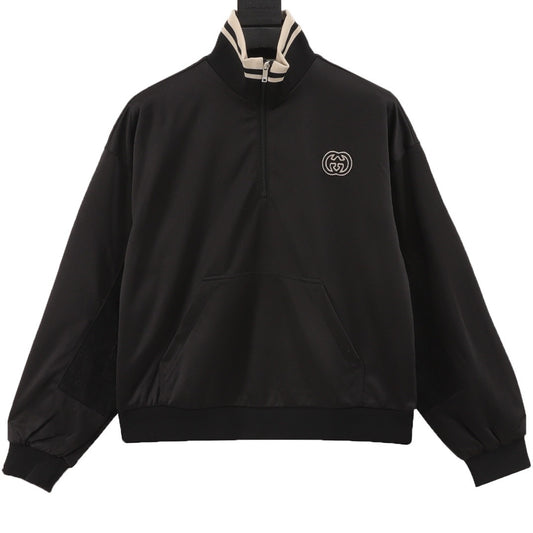Gucci Openwork Double G Embroidered Half-Zip Jacket front view