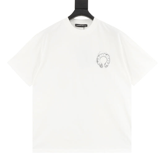 Chrome Hearts Horseshoe Embroidered Splatter-Wash Distressed T-Shirt front view