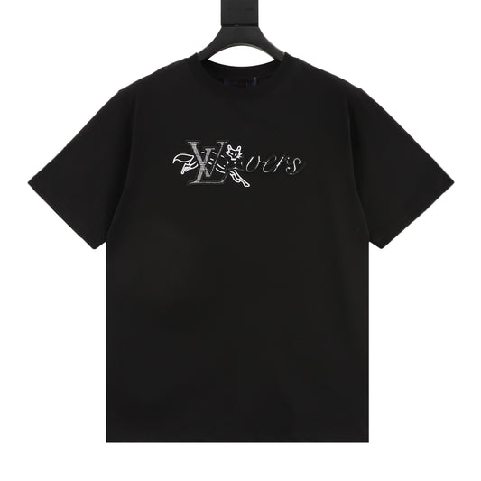 Louis Vuitton Fox Signature Embroidered T-Shirt - Black front view