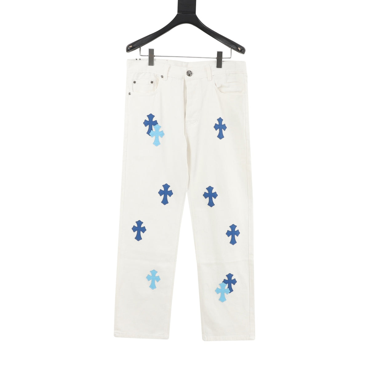 Chrome Hearts Cross Patch Embroidered Washed Jeans front view