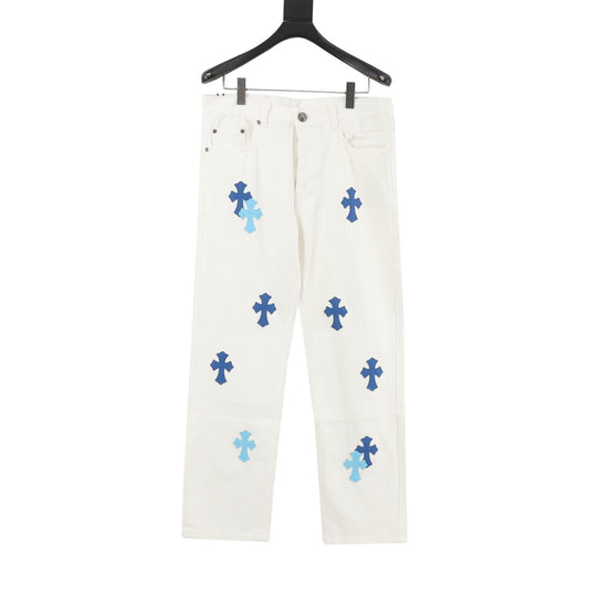 Chrome Hearts Cross Patch Embroidered Washed Jeans front view