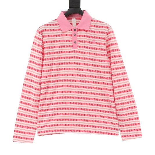 Chrome Hearts Striped Collar Long-Sleeve Polo Shirt front view