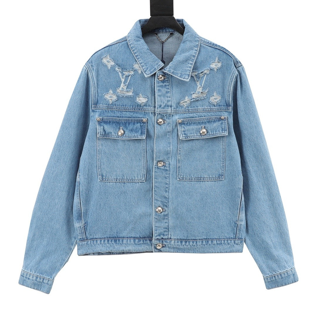 Louis Vuitton Distressed Washed Denim Jacket front view