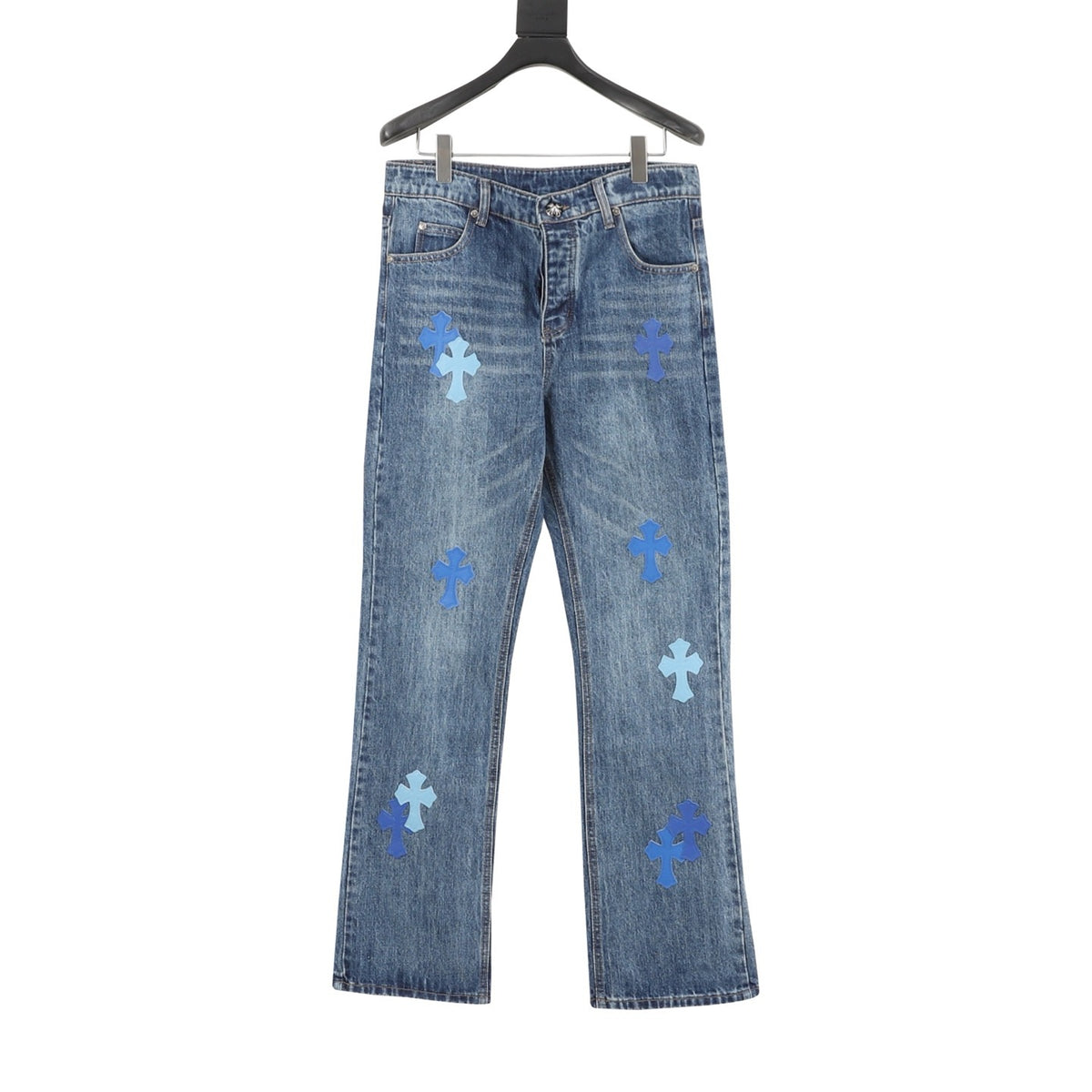 Chrome Hearts Leather Patch Straight-Leg Jeans front view