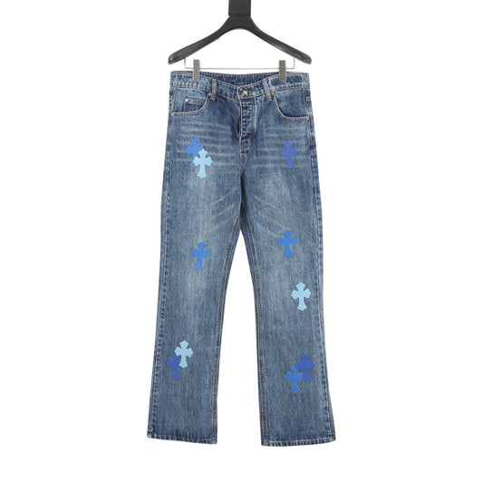 Chrome Hearts Leather Patch Straight-Leg Jeans front view