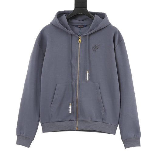 Louis Vuitton Beaded Pendant Embroidered Hoodie - Black front view