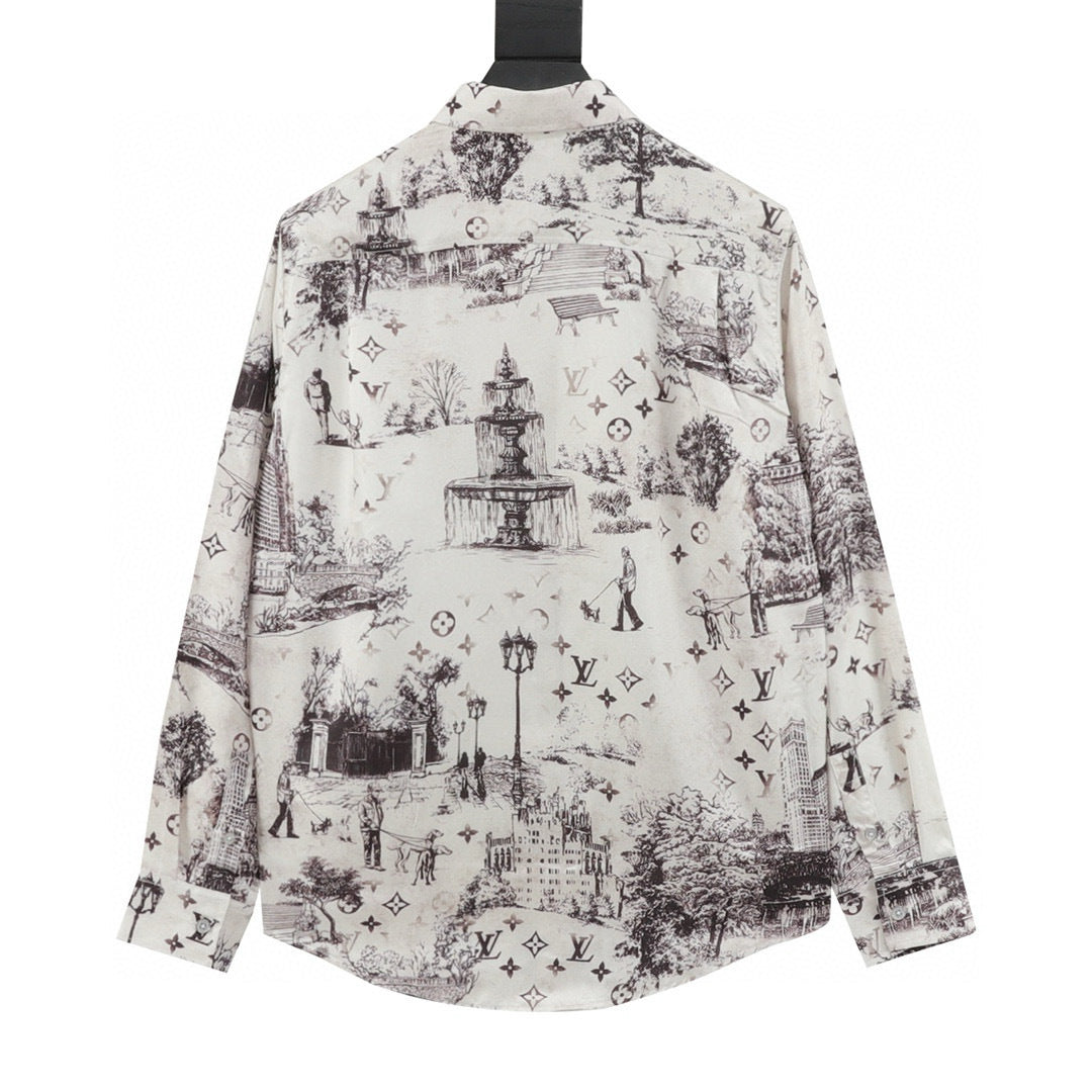 Louis Vuitton City Silk Long-Sleeve Shirt - Blue back view