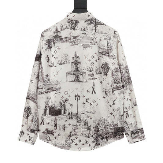 Louis Vuitton City Silk Long-Sleeve Shirt - Blue back view