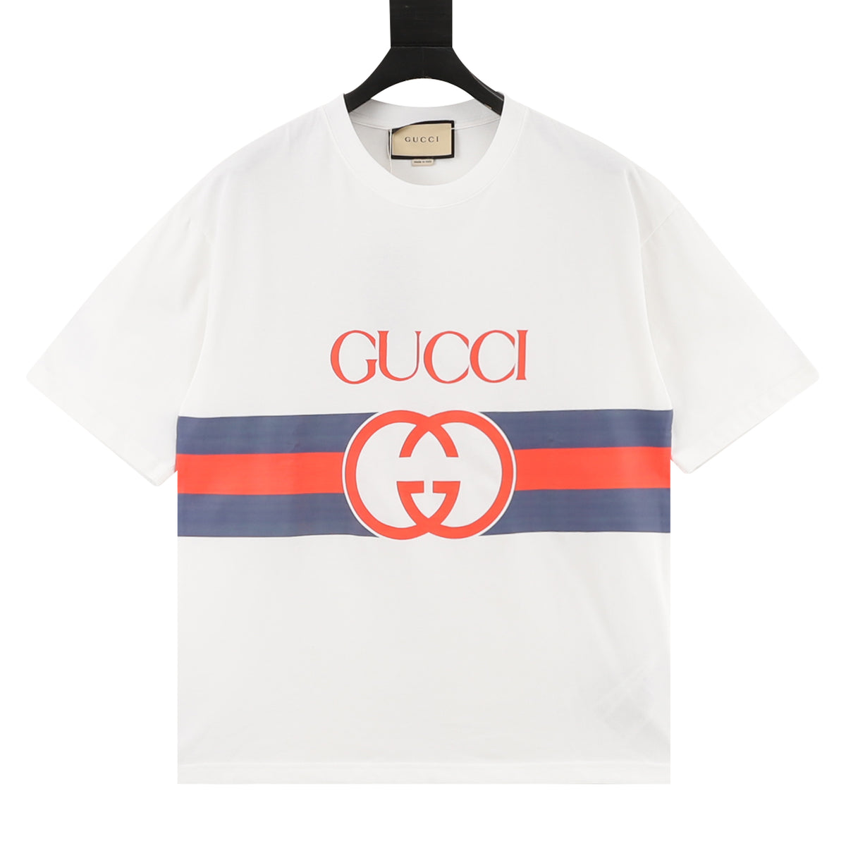 Gucci Blue-Red Stripe Interlocking G T-Shirt front view