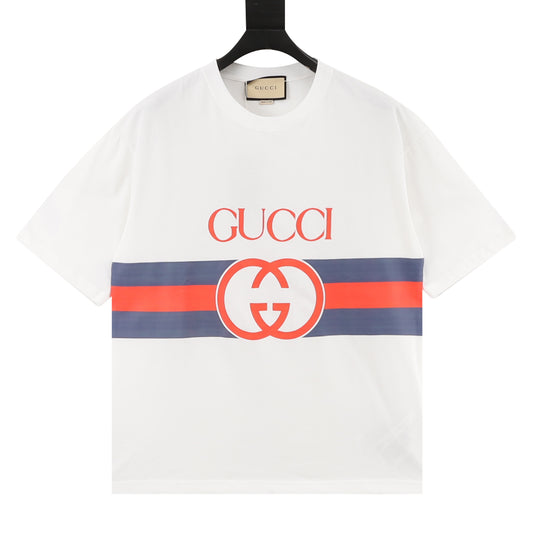 Gucci Blue-Red Stripe Interlocking G T-Shirt front view
