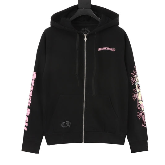 Chrome Hearts Pink Scroll Print Zip Jacket front view