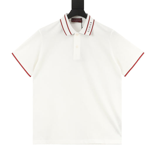Gucci Jacquard-Collar Letter Polo Shirt front view