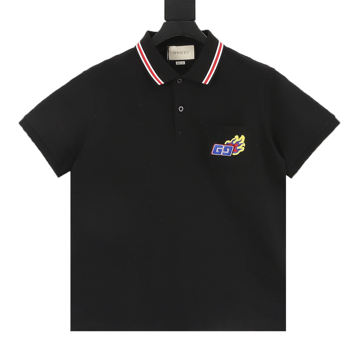 Gucci Dragon Pocket Flame Embroidered Polo Shirt front view