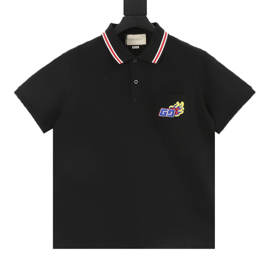 Gucci Dragon Pocket Flame Embroidered Polo Shirt front view