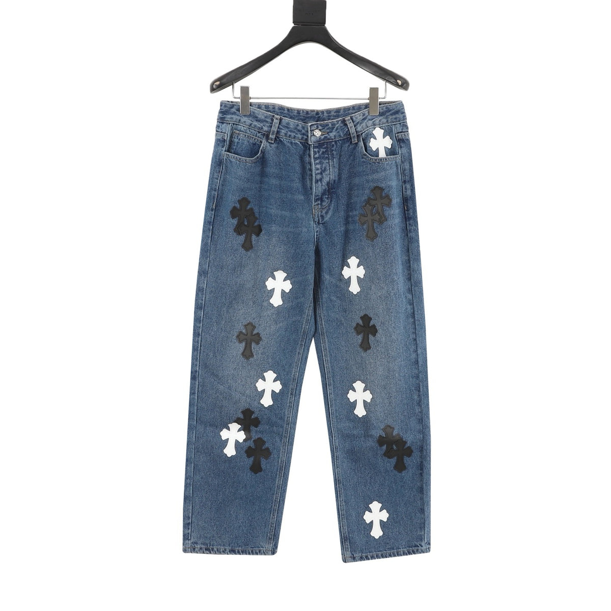 Chrome Hearts Cross Patch Embroidered Washed Jeans front view