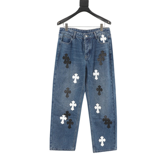 Chrome Hearts Cross Patch Embroidered Washed Jeans front view