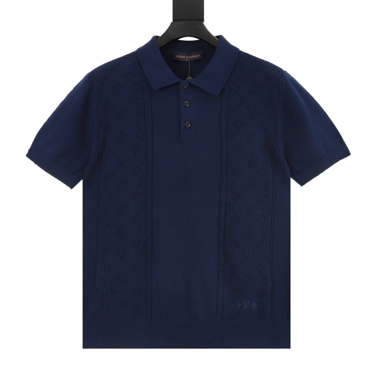 Louis Vuitton Openwork Letter Jacquard Knit Polo Shirt front view
