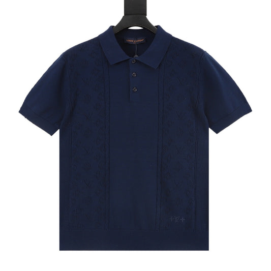 Louis Vuitton Openwork Letter Jacquard Knit Polo Shirt front view