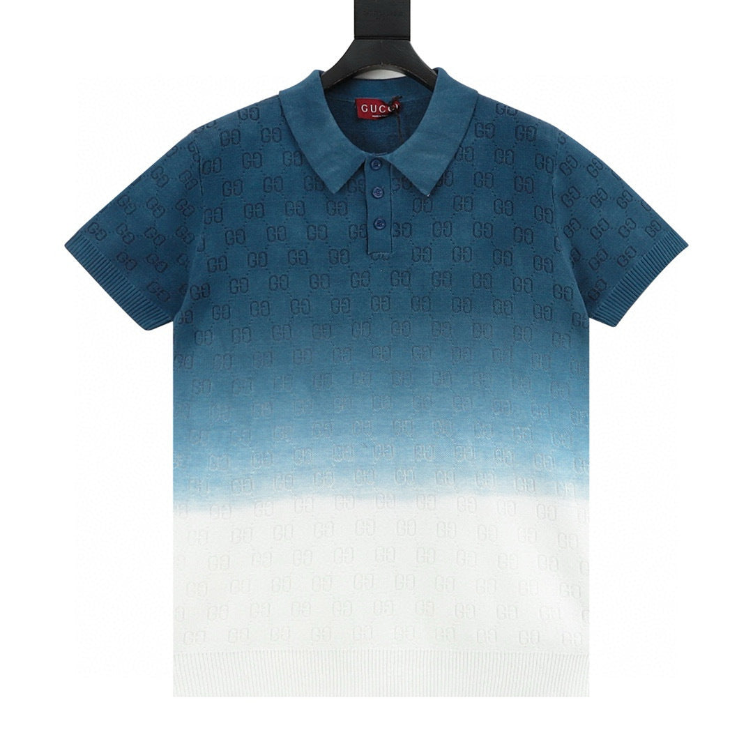 Gucci Gradient Collar Knit Polo Shirt front view