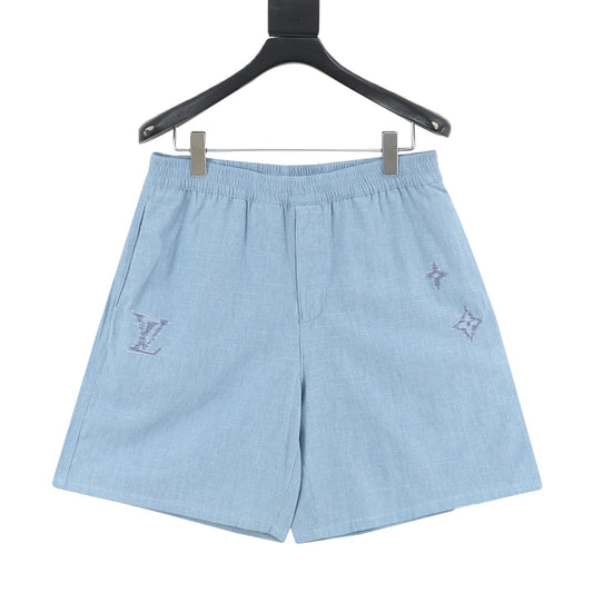 Louis Vuitton Embroidered Denim Shorts - Light Blue front view
