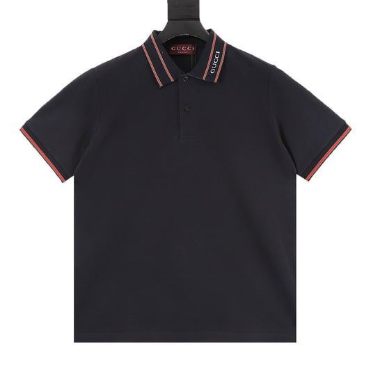 Gucci Jacquard-Collar Letter Polo Shirt front view