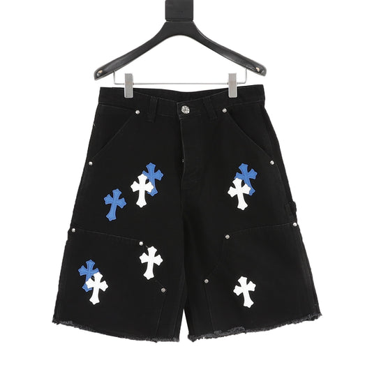 Chrome Hearts Leather-Label Cross Denim Shorts front view