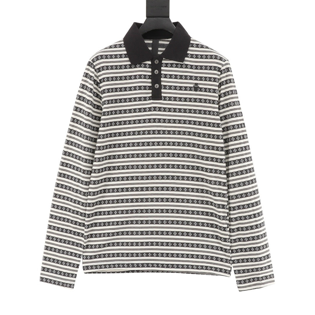 Chrome Hearts Striped Collar Long-Sleeve Polo Shirt front view