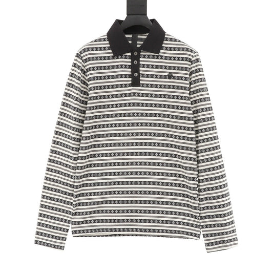 Chrome Hearts Striped Collar Long-Sleeve Polo Shirt front view