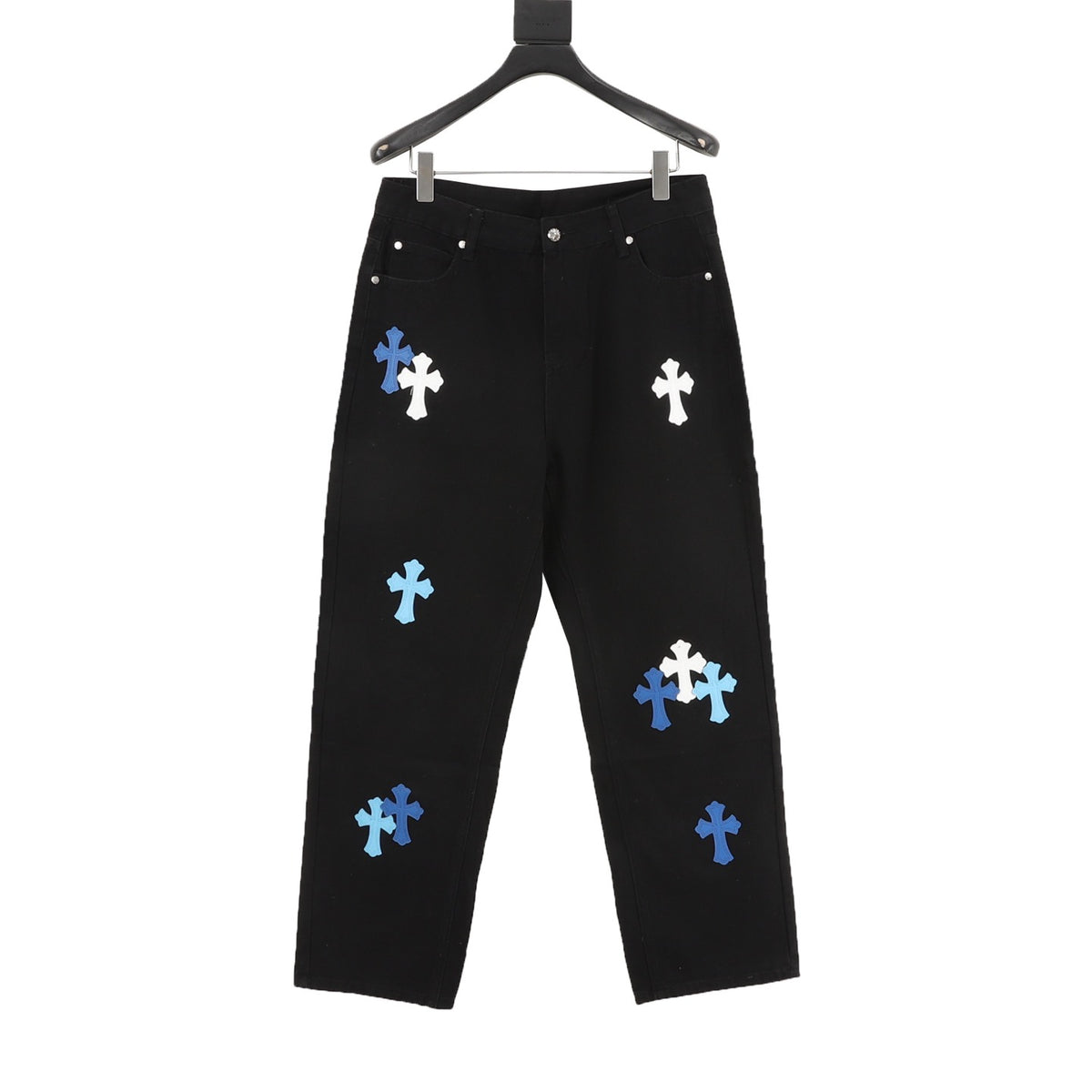 Chrome Hearts Cross Patch Embroidered Washed Jeans front view