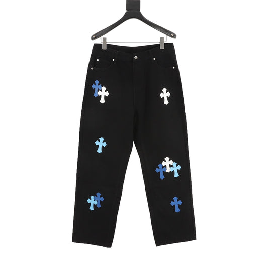 Chrome Hearts Cross Patch Embroidered Washed Jeans front view