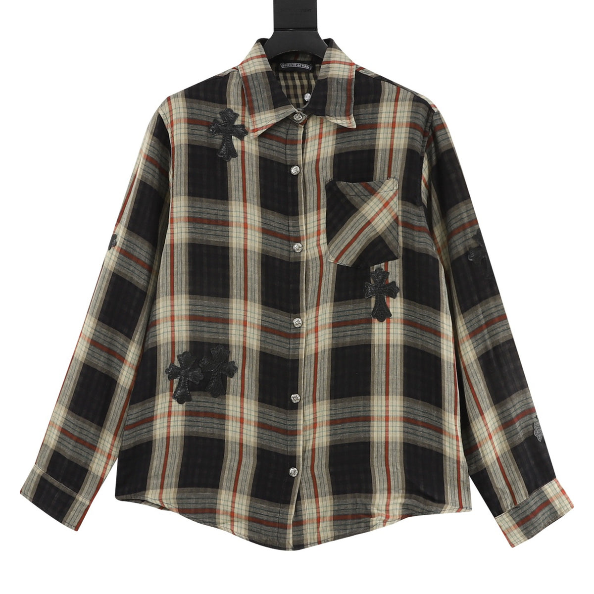 Chrome Hearts Leather-Label Plaid Long-Sleeve Shirt front view